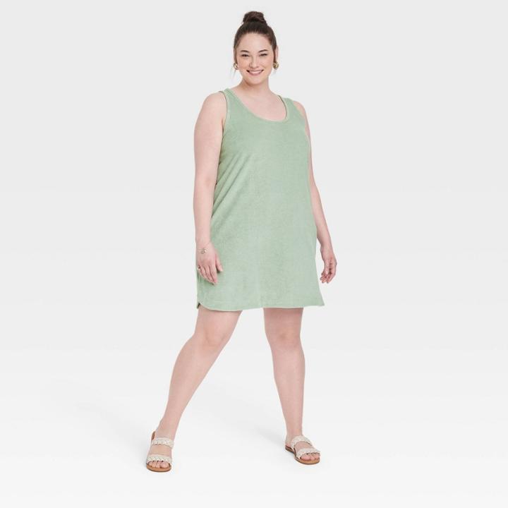 Women's Plus Size Terry Tank Dress - A New Day Green