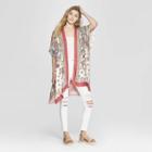 Women's Floral Print Kimono Jacket - Xhilaration White