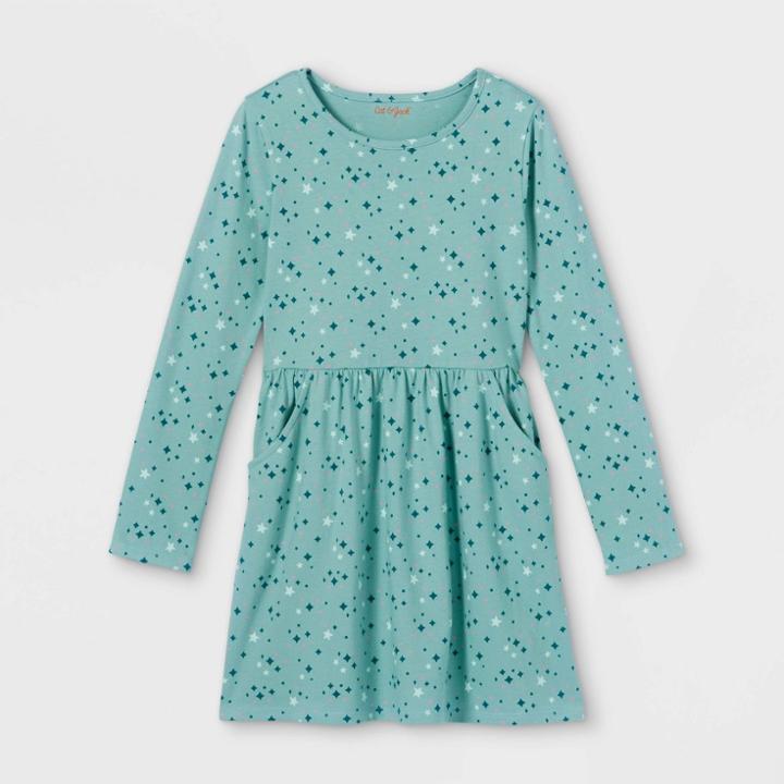 Girls' Printed Knit Long Sleeve Dress - Cat & Jack Green