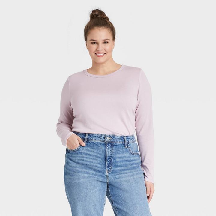 Women's Plus Size Long Sleeve T-shirt - Ava & Viv Lilac