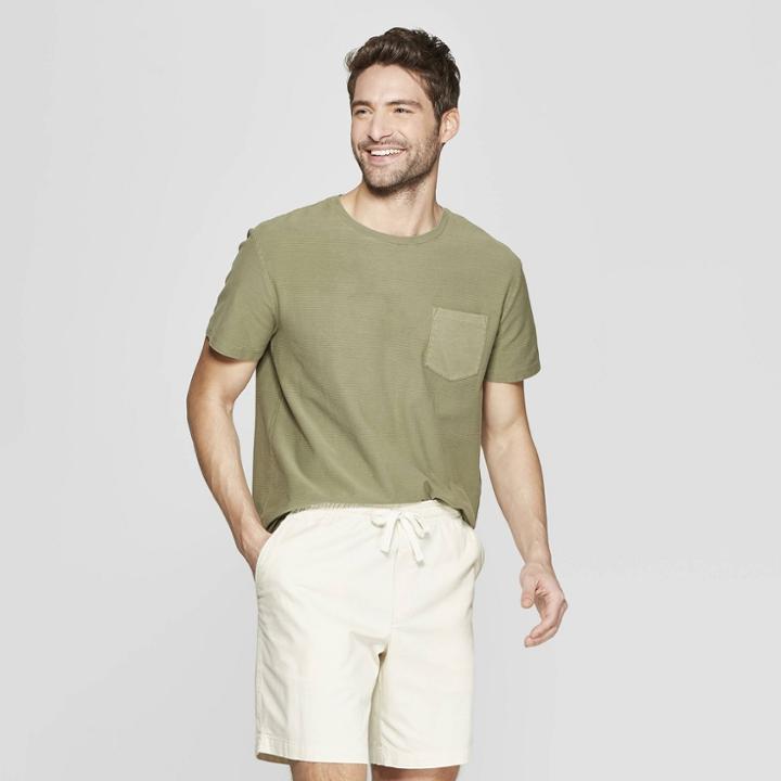 Men's Jacquard Regular Fit Short Sleeve Textured T-shirt - Goodfellow & Co Late Night Green