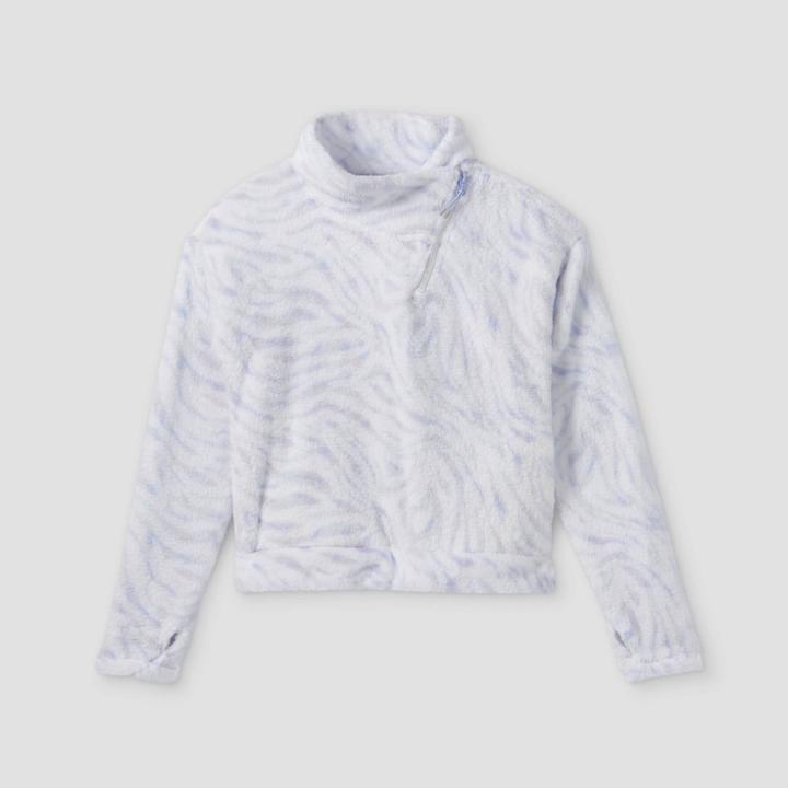 Girls' High Pile Sherpa Fleece 1/4 Zip Pullover Sweatshirt - All In Motion Off-white