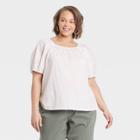 Women's Plus Size Puff Short Sleeve Tie-back Top - A New Day White