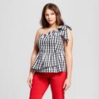 Women's Plus Size Gingham One Shoulder Peplum Blouse - Who What Wear Black/white 4x, Black/white Gingham