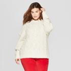 Women's Plus Size Long Sleeve Cable Detail Pullover Sweater - Universal Thread Cream (ivory)