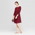 Women's 3/4 Sleeve Fit & Flare Ponte Dress - A New Day Burgundy (red)