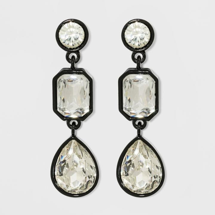 Linear Drop Round, Rectangular And Teardrop Stone Earrings - A New Day Clear