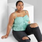 Women's Strappy Lace-up Peplum Tank Top - Wild Fable Aqua Green