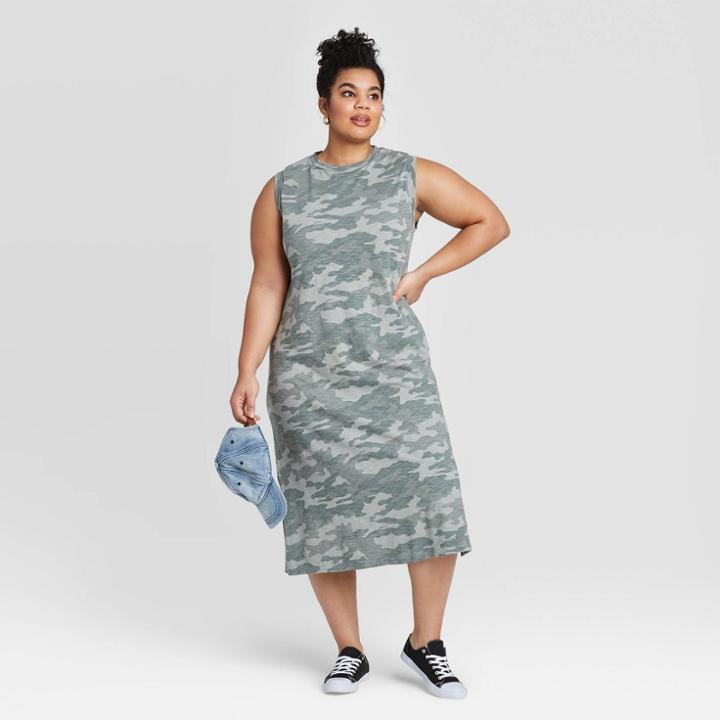 Women's Plus Size Camo Print Sleeveless Knit Dress - Universal Thread Green 1x, Women's,