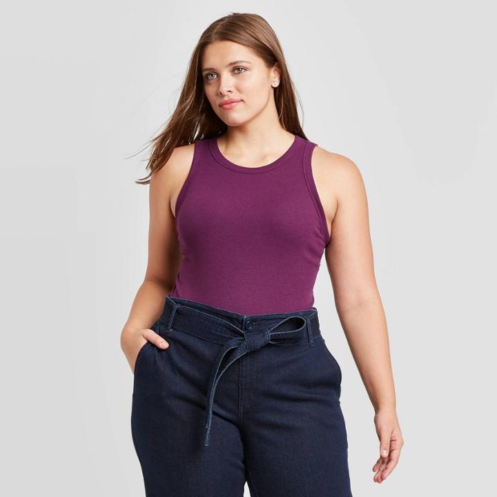 Women's Plus Size Rib Layer Essential Tank Top - A New Day Purple