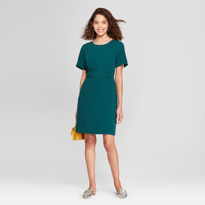Women's Short Sleeve Twist Front Crepe Dress - A New Day Green
