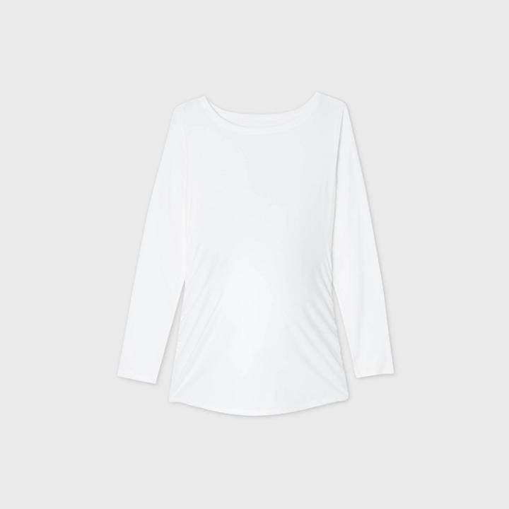 Maternity Long Sleeve Boat Neck Side Shirred T-shirt - Isabel Maternity By Ingrid & Isabel White