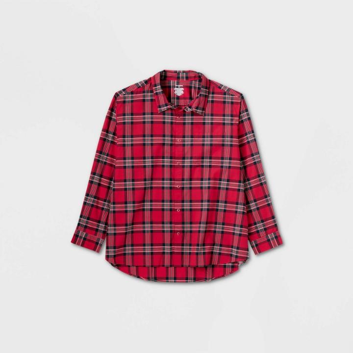 Men's Big & Tall Long Sleeve Adaptive Button-down Shirt - Goodfellow & Co Berry Red/plaid