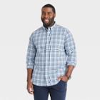 Men's Tall Plaid Standard Fit Stretch Poplin Long Sleeve Button-down Shirt - Goodfellow & Co Beam Blue