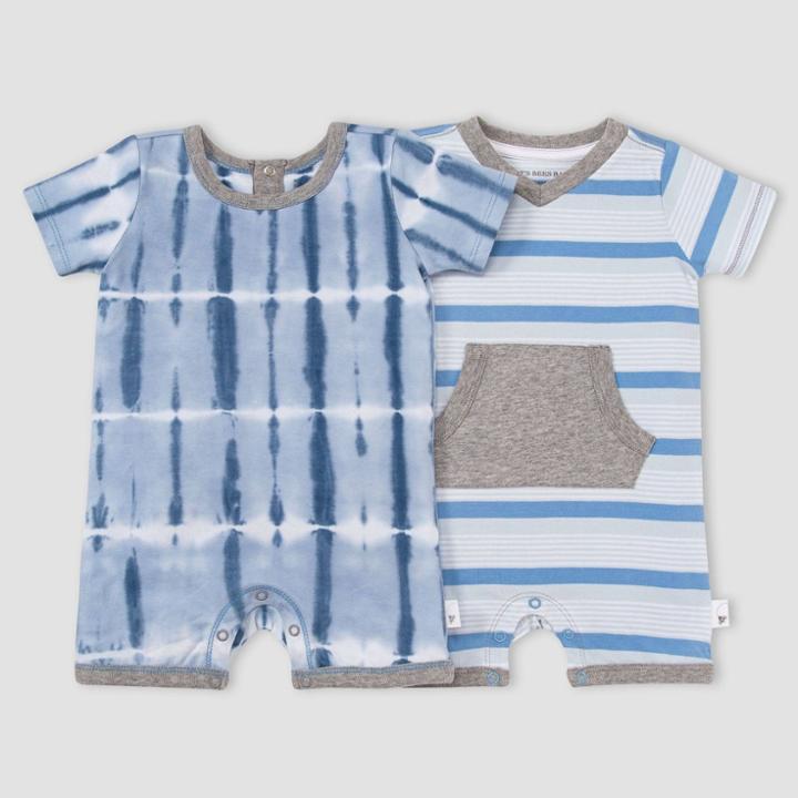 Burt's Bees Baby Boys' 2pk Farm Tie-dye Romper Set - Light Blue Newborn