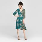Women's Floral Print Long Sleeve Midi Dress - 3hearts (juniors') Forest Green Xl, Green Off-white