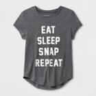 Target Grayson Social Girls' 'eat Sleep Snap Repeat' Graphic Short Sleeve T-shirt - Charcoal Gray
