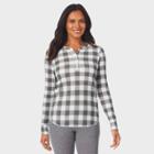 Warm Essentials By Cuddl Duds Women's Waffle Thermal Henley - Gray/buffalo Check