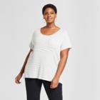 Women's Plus Size Striped Knit Short Sleeve Top - Ava & Viv Heather Gray/white