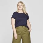 Women's Plus Size Short Sleeve Crew Neck T-shirt - Ava & Viv Navy (blue)