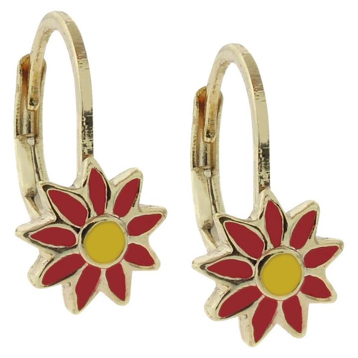 Distributed By Target Ellen 18k Gold Overlay Enamel Flower Leverback Earrings - Red, Girl's