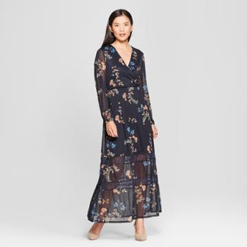 Women's Floral Print Mesh Maxi Dress - Spenser Jeremy - Navy