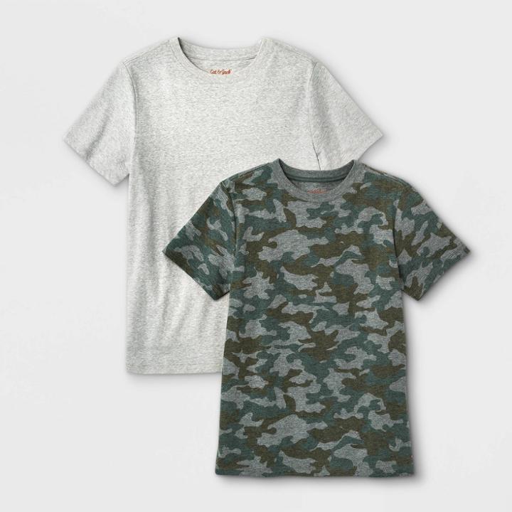 Boys' 2pk Fave Short Sleeve T-shirt - Cat & Jack Gray/camo Green