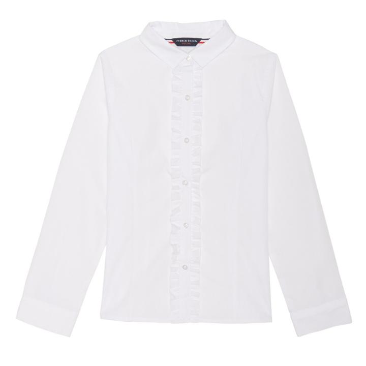 French Toast Girls' Long Sleeve Ruffle Uniform Blouse - White