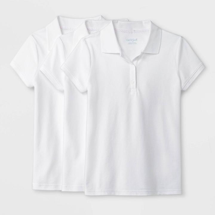Girls' 3pk Short Sleeve Pique Uniform Polo Shirt - Cat & Jack White
