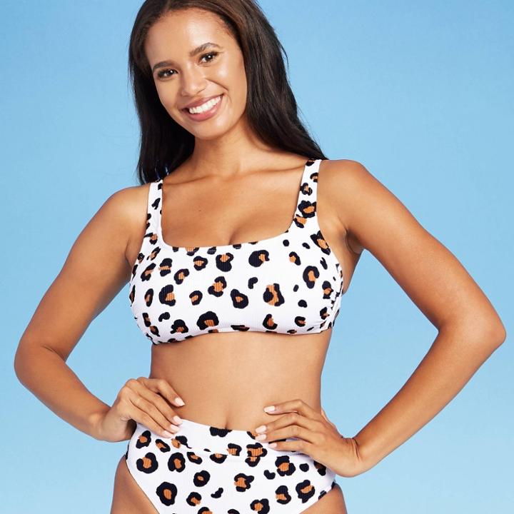 Juniors' Ribbed Bralette Bikini Top - Xhilaration White Animal Print D/dd Cup