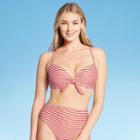 Women's Lightly Lined Tie-front Textured Bikini Top - Shade & Shore Red & White Stripe
