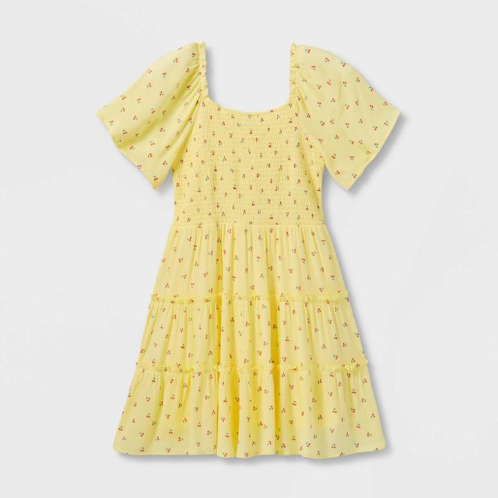Girls' Flutter Sleeve Dress - Art Class Yellow Cherry