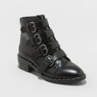 Women's Nikko Faux Leather Studded Buckle Bootie - A New Day Black