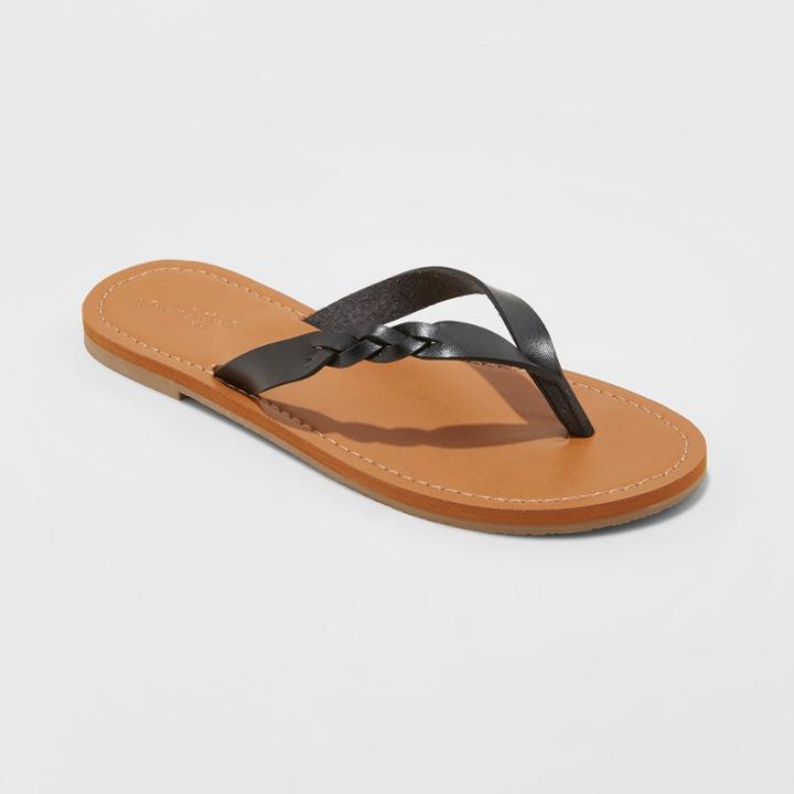 Women's Bobbie Braided Thong Flip Flop Sandals - Universal Thread Black