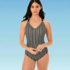 Women's Slimming Control Ring One Piece Swimsuit - Beach Betty By Miracle Brands Black/white Stripe S, Women's,