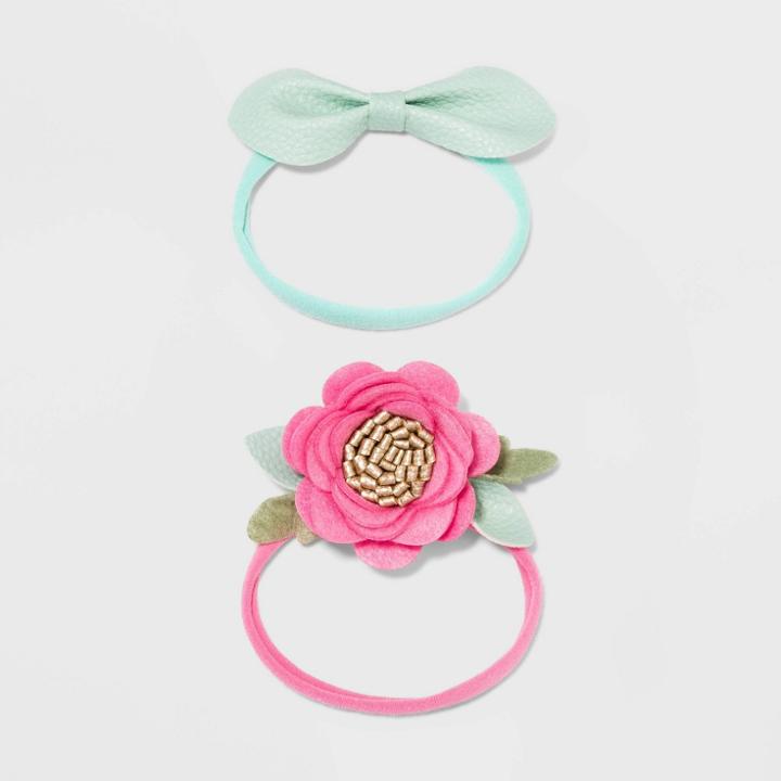 Baby Girls' 2pk Floral & Bow Headwraps - Cloud Island Pink,