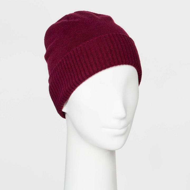 Women's Fine Gauge Knit Beanie - A New Day Burgundy
