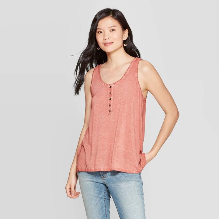 Women's Back Knit Henley Tank Top - Knox Rose (pink) Rose