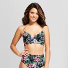 Vanilla Beach Women's Floral Scallop Underwire Bikini Top - Black Floral
