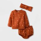 Baby Girls' Polka Dot Sweatshirt Top & Shorts Set With Headband - Cat & Jack Orange Newborn
