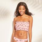 Women's Smocked Underwire Bandeau Bikini Top - Xhilaration Pink Floral D/dd Cup