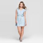 Women's Essentials Dolman Short Sleeve V-neck At Knee Belted Denim Dress - Universal Thread Blue