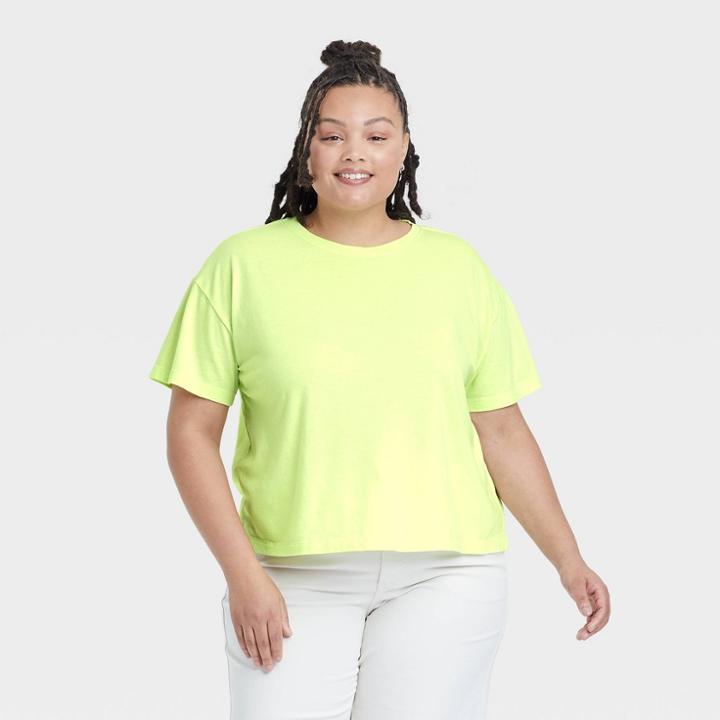 Women's Plus Size Short Sleeve Cropped Boxy T-shirt - Ava & Viv Green
