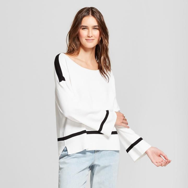 Women's Striped Long Sleeve Pullover Sweater - Mossimo White/black