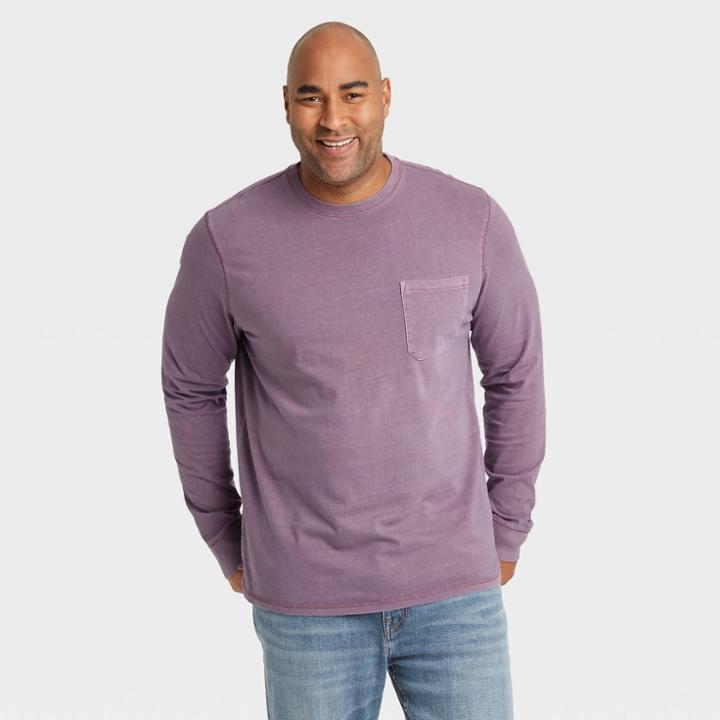 Men's Tall Standard Fit Long Sleeve Crewneck T-shirt - Goodfellow & Co Rose Pink