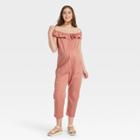 The Nines By Hatch Flounce Short Sleeve Off The Shoulder Button-front Maternity Jumpsuit Pink