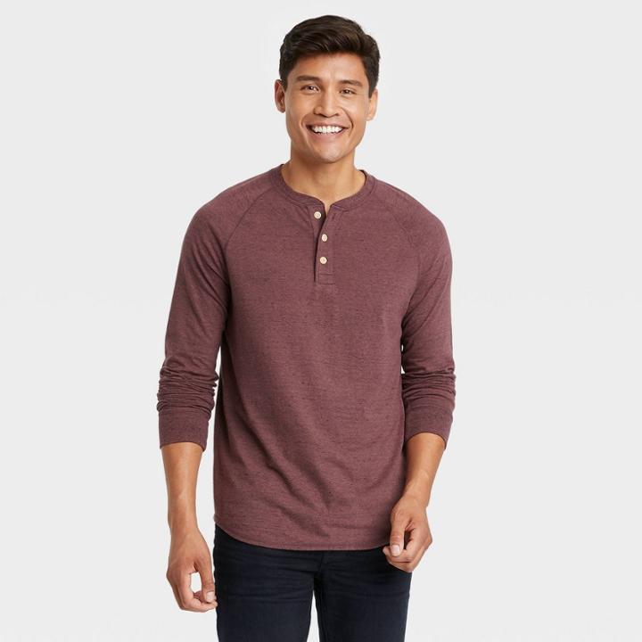 Men's Regular Fit Long Sleeve Henley T-shirt - Goodfellow & Co Pink