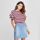 Women's Striped Ruffle Sleeve T-shirt - Universal Thread Burgundy