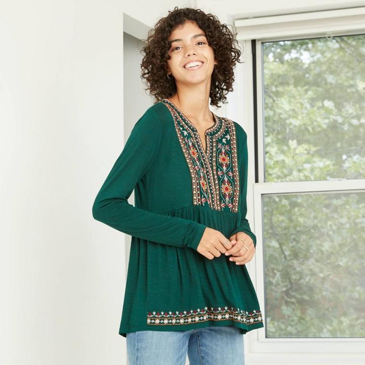 Women's Long Sleeve Knit Top - Knox Rose Green