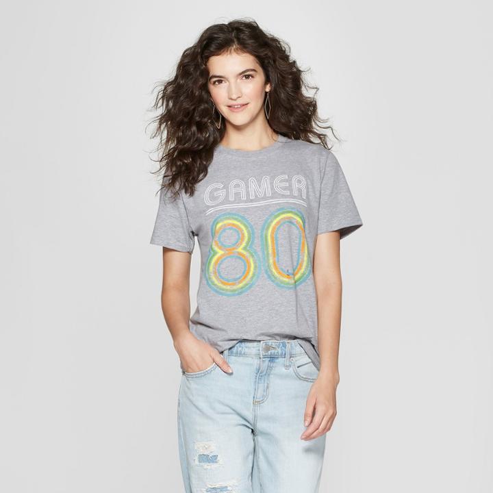 Target Women's Short Sleeve Gamer 80 Graphic T-shirt - The Change Initiative (juniors') Heather Gray